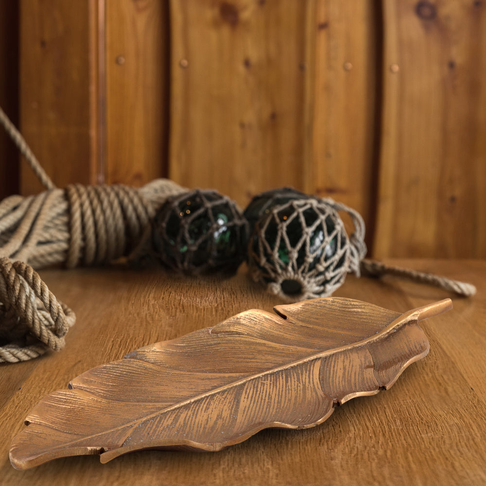 Golden Color Platter in Leaf Shape