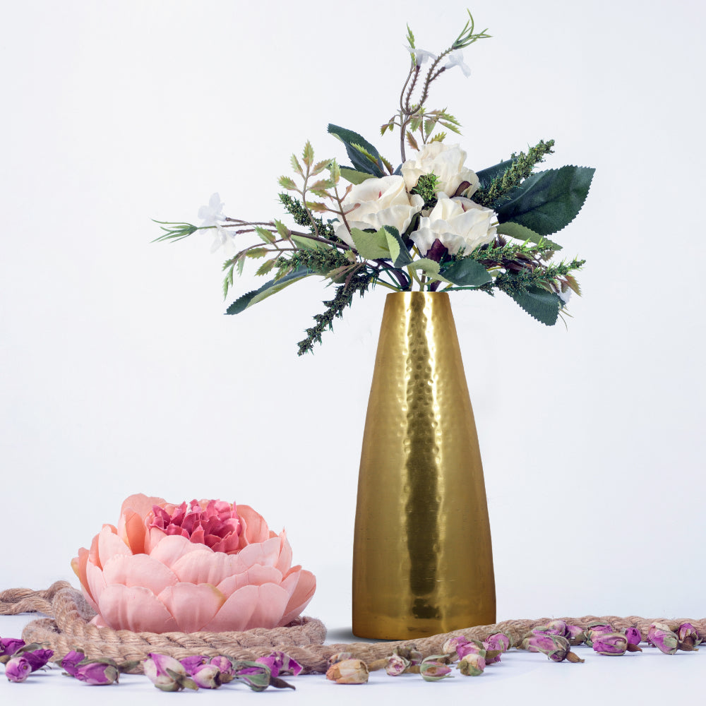 Golden Colored Vase in Hammered Finish