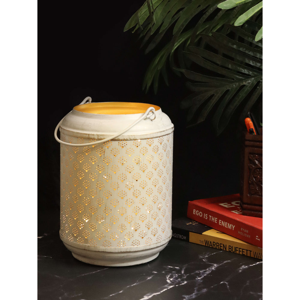 Lantern Metal Gold White Washed