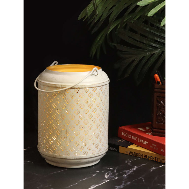 Lantern Metal Gold White Washed