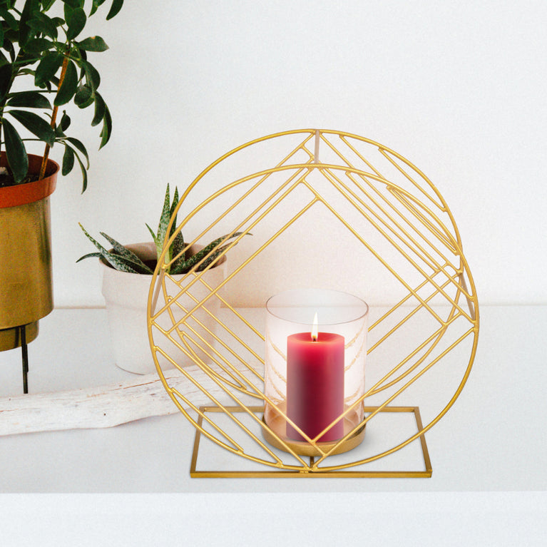 Candle Stand Circular And Square Pattern With Glass