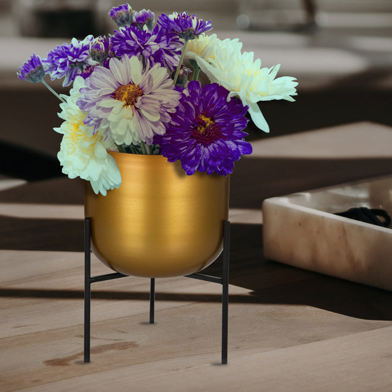 Planter in Golden Color With Stand