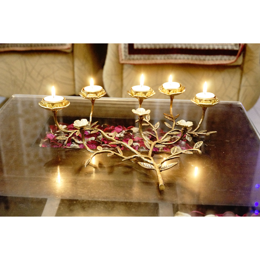 Tea Light Holder Brass Flowers