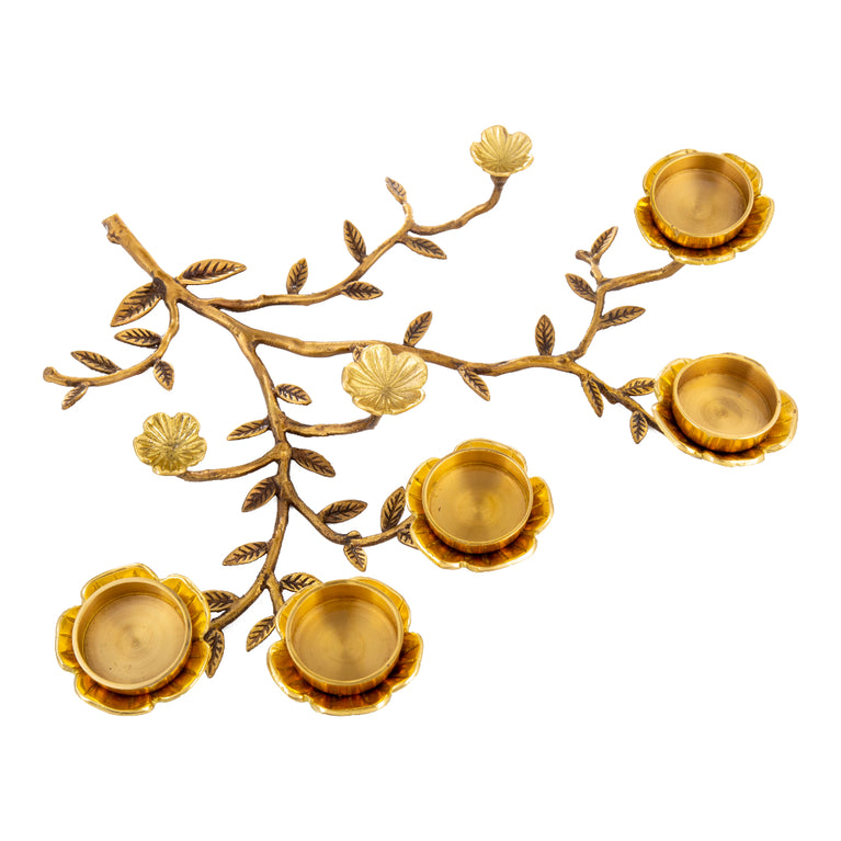 Tea Light Holder Brass Flowers