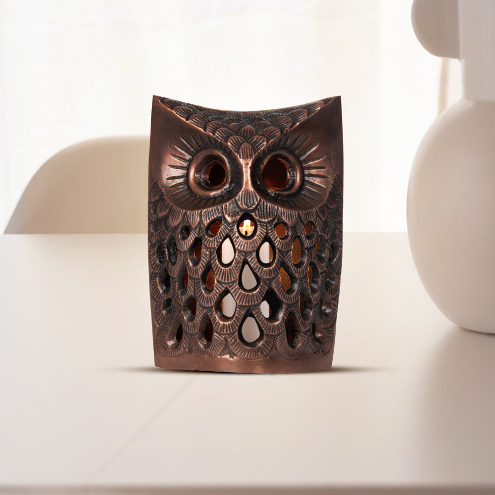 Tea Light Holder in Owl Shape (Copper Color)