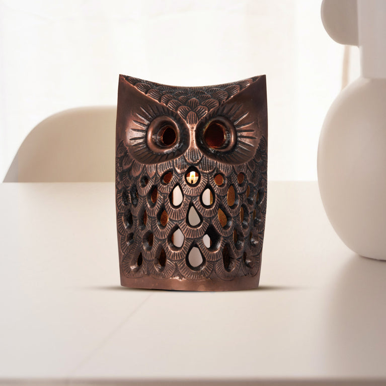 Tea Light Holder in Owl Shape (Copper Color)