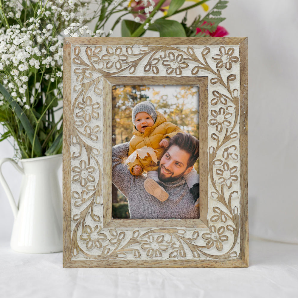 Photo Frame Wood Carving (White)