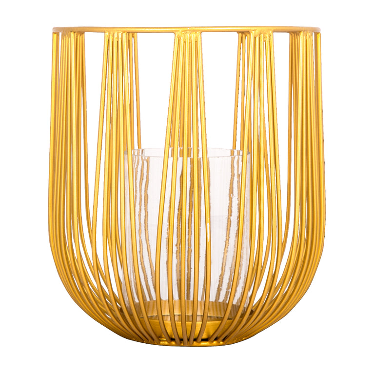 Candle Stand With Glass in Gold Wire