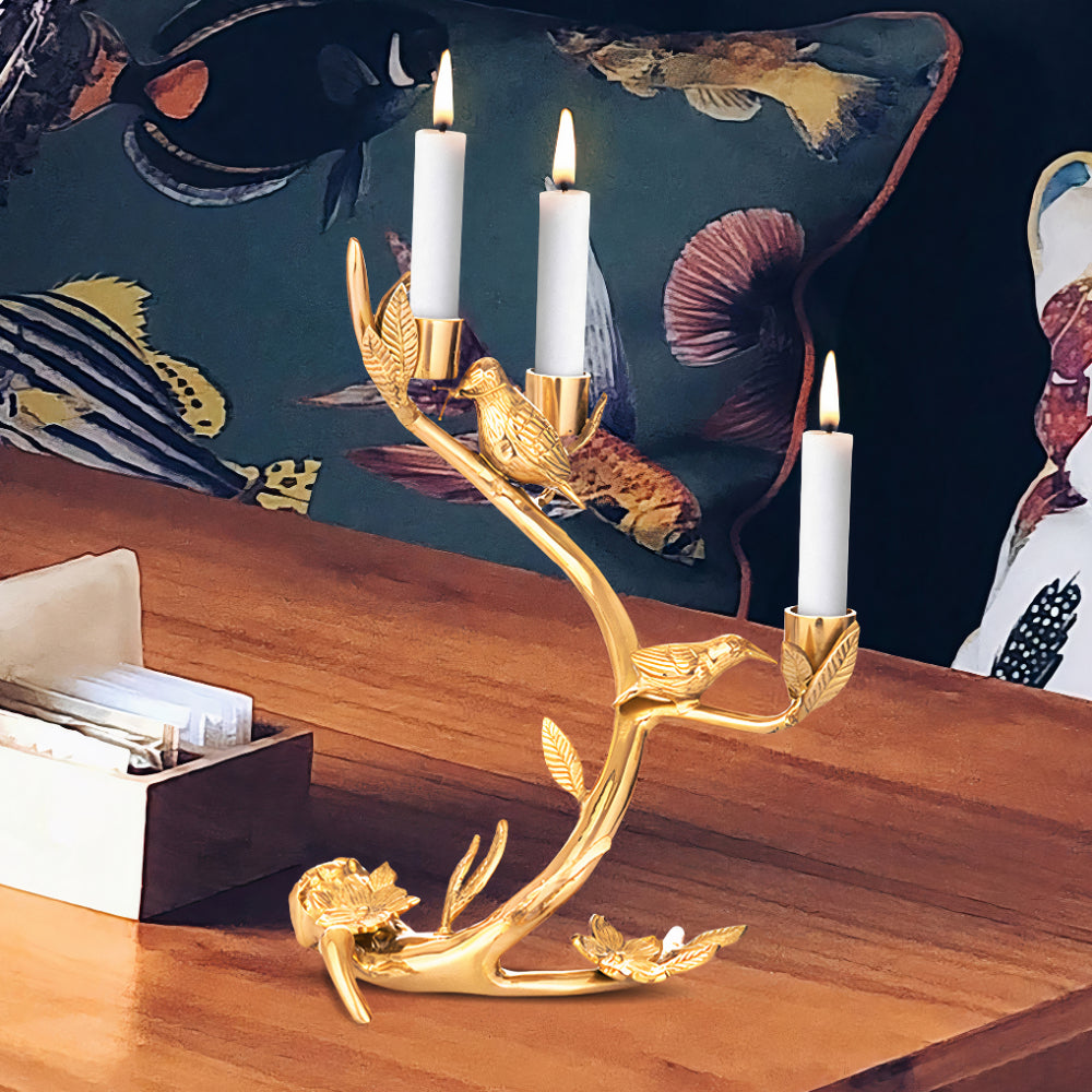 Candle Stand Brass Birds 3